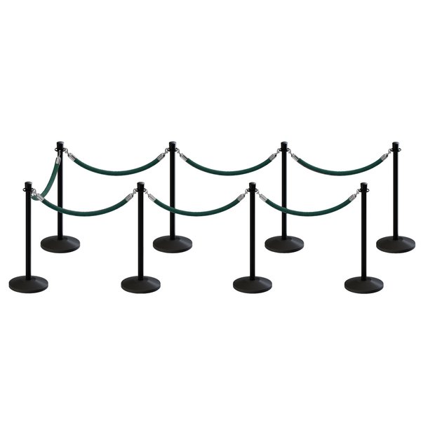 Montour Line Stanchion Post and Rope Kit Black, 8 Crown Top 7 Green Rope C-Kit-8-BK-CN-7-PVR-GN-PS